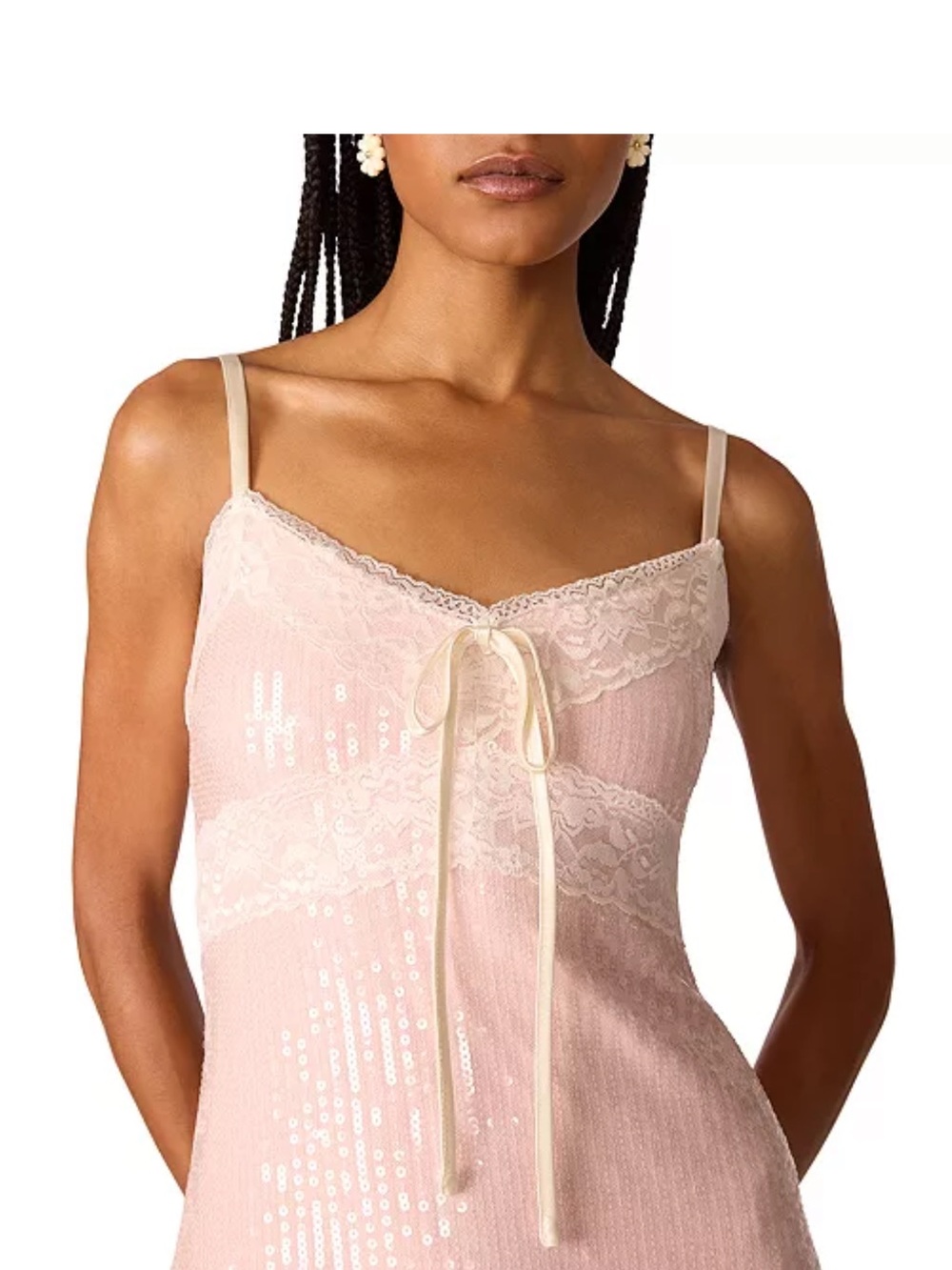 Betsey Johnson Pale Pink Sequin & Lace Slip Mini Dress